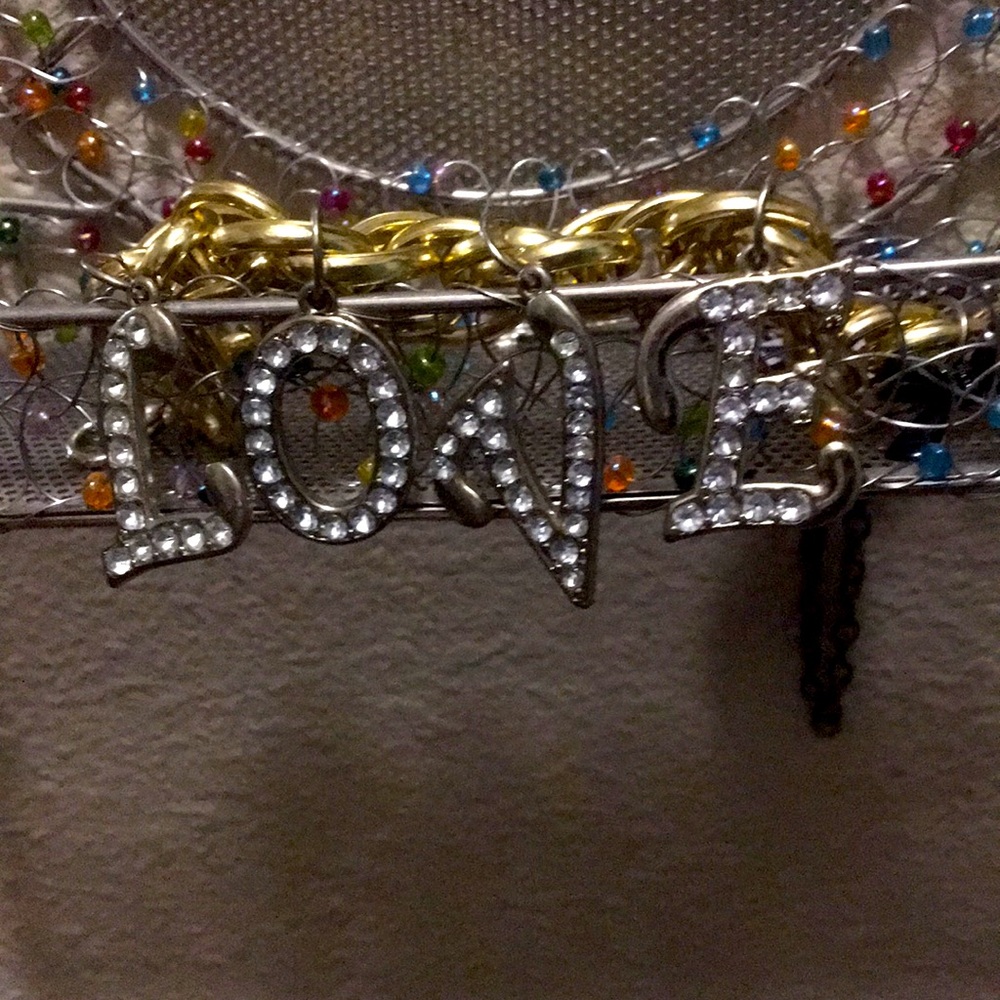 Rhinestone LOVE Gold Tone Charm Bracelet